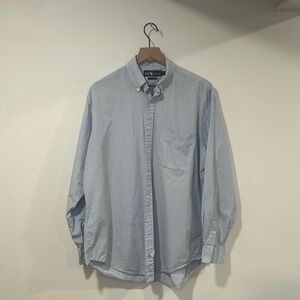 Ralph Lauren Men's Blue White Gingham Check Pink Logo Shirt Size Large.